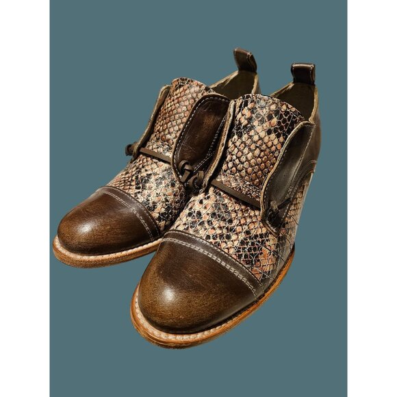 FREEBIRD By Steven Mabel Exotic Edgy Western Distressed Brown Shoes Women Size 8 - Picture 2 of 10